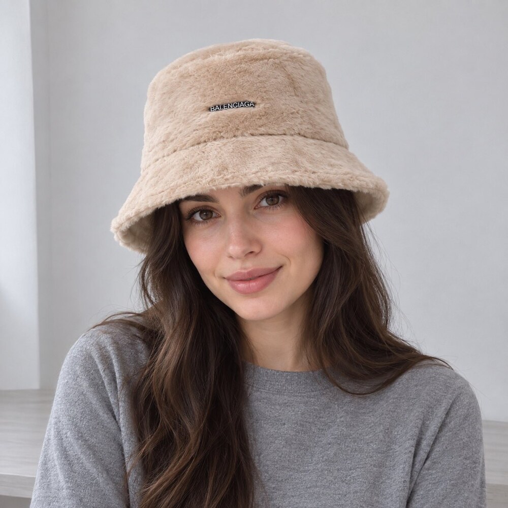Balenciaga Beige Faux Fur Bucket Hat - Picture 2 of 6